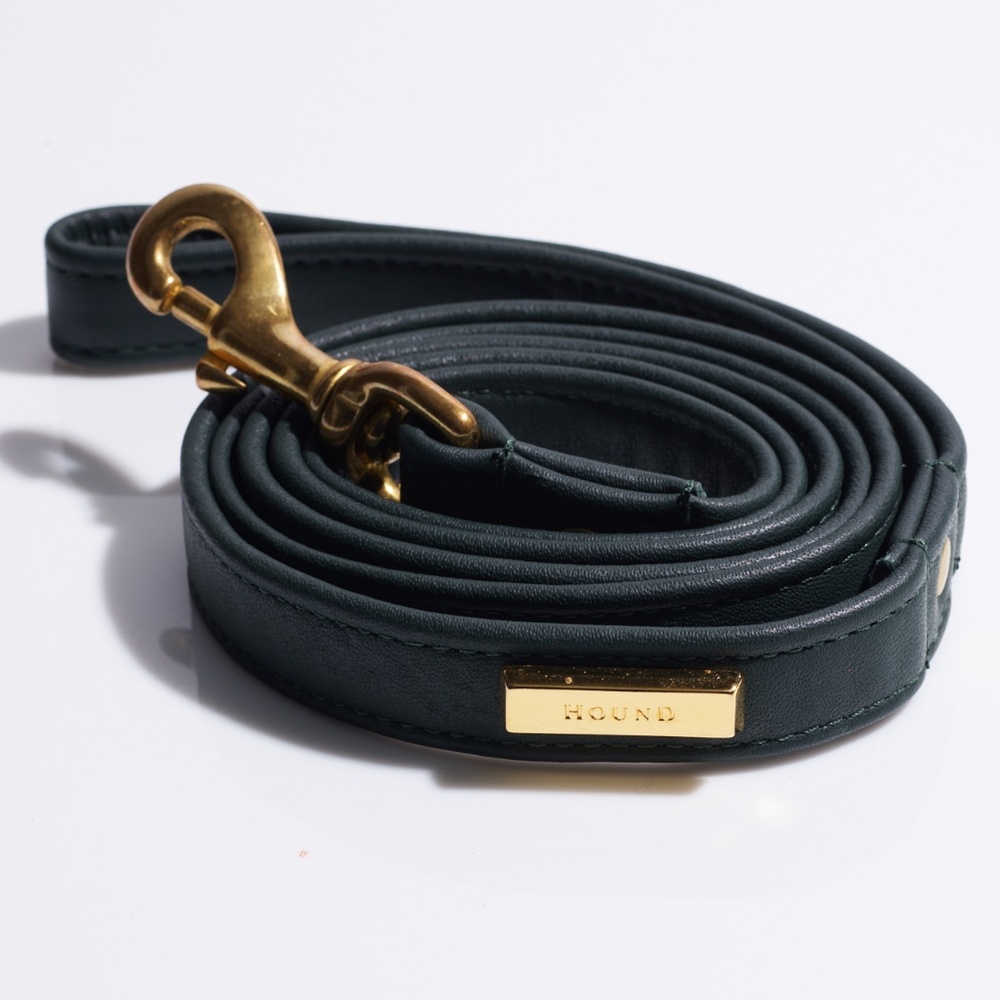 Hound Collection Leather Dog Leash Genuine Leather Gold Bar Logo